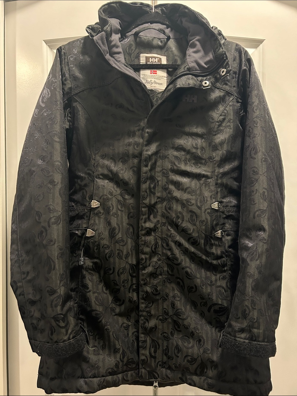 Helly Hansen Black Paisley-Pattern Hooded Jacket